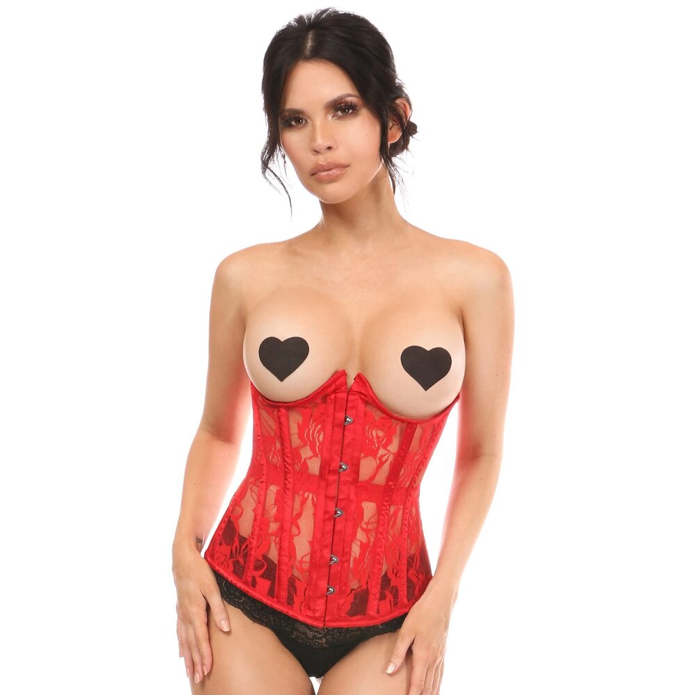 4042 Lavish Red Sheer Lace Underwire Open Cup Underbust Corset 3X